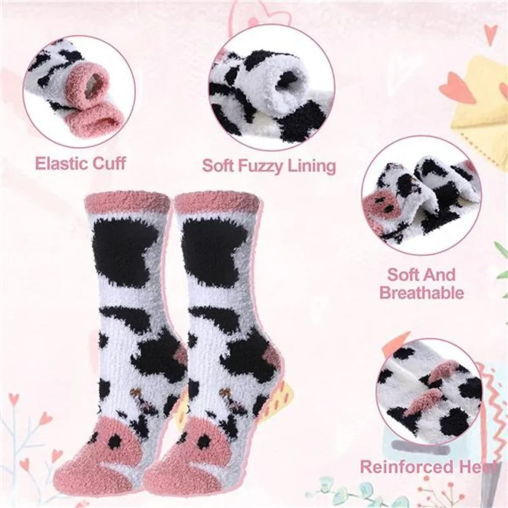 6 Pair Women's Animal Soft Warm Microfiber Cozy Fluffy Winter Slipper Socks